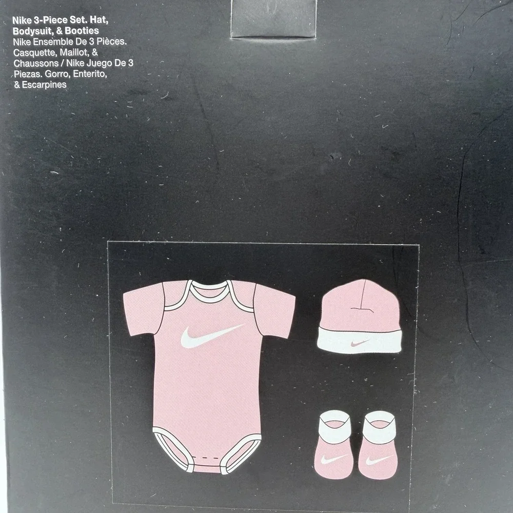 Nike Baby Girls 3Pc Outfit Set Hat Bodysuit Booties 6-12M Jersey Pink White NIB - Picture 4 of 5